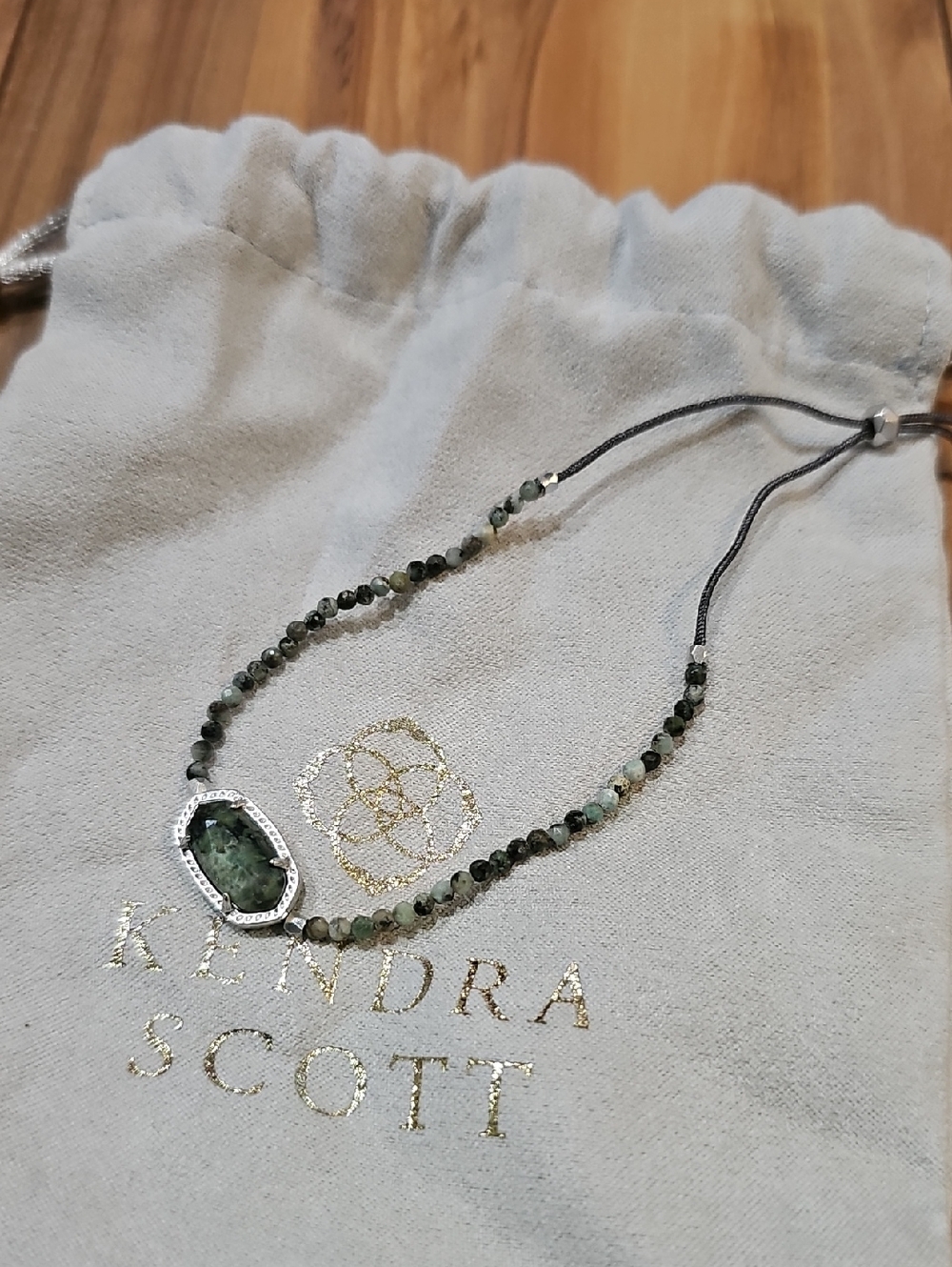 Kendra Scott Moss Green Faceted Bead Adjustable Bracelet with Stone Pendant